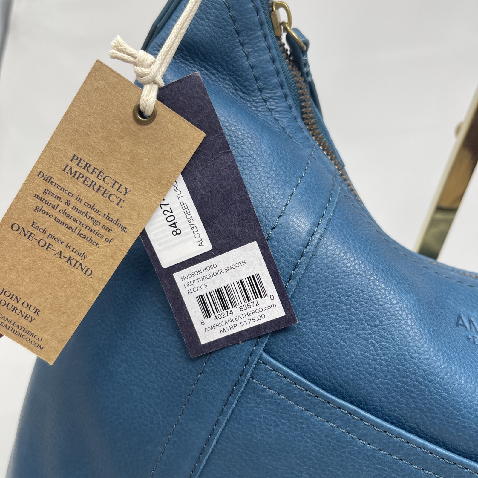 American Leather Co Leather Hudson Hobo Shoulder Bag NWT  Turquoise MSRP $165