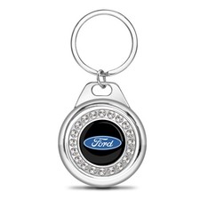 Ford Logo Crystal Rhinestone Roundel Chrome Metal Carbon Fiber Key Chain