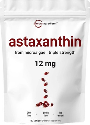 12mg Astaxanthin 120 Softgels Antioxidant Fresh Microalgae Eye Joint Skin Health