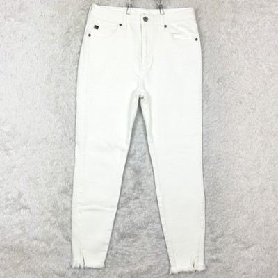 Kancan Womens Jeans Ankle Skinny High Rise White Denim Raw Hem KC8604WT 28