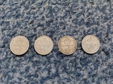 UK COINAGE 3D THREEPENCE 1916-1919 RUN OF 4 UNBROKEN 92.5% AG DECENT COINS KGV