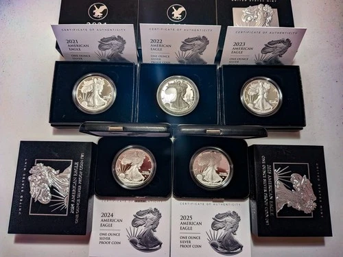 2021-W to 2025-W Silver Eagle Proof Set with COA