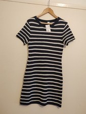 H&M Divided Black White Stripe knit sweater jumper Dress Size L large crew neck