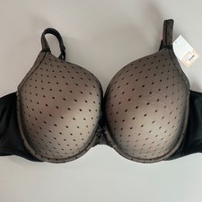Cacique 48DD Black Nude Polka Dot Mesh T-Shirt Bra Underwire Full Coverage