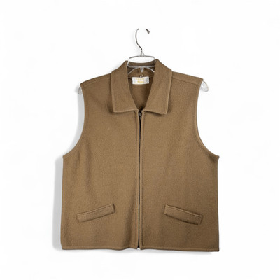 Tally Ho Wool Blend Zip Front Vest Women s Size Large Tan Camel Classic Country
