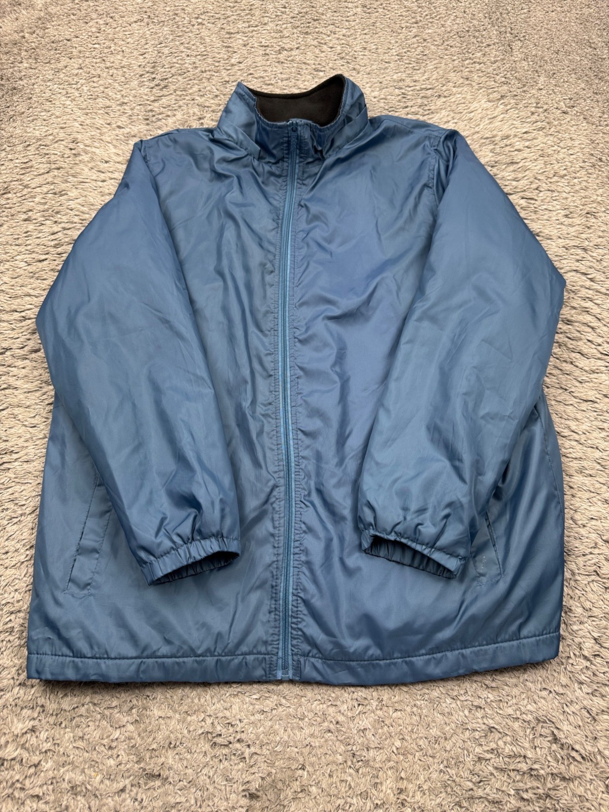 Totes Jacket Men Large Blue Satin Full Zip Fleece Lined Windbreaker Rain Coat