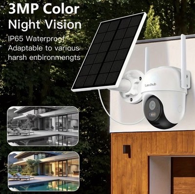 Laxihub GO2T 1296P FHD, 3MP FHD Security Camera Wireless Outdoor, PTZ Solar