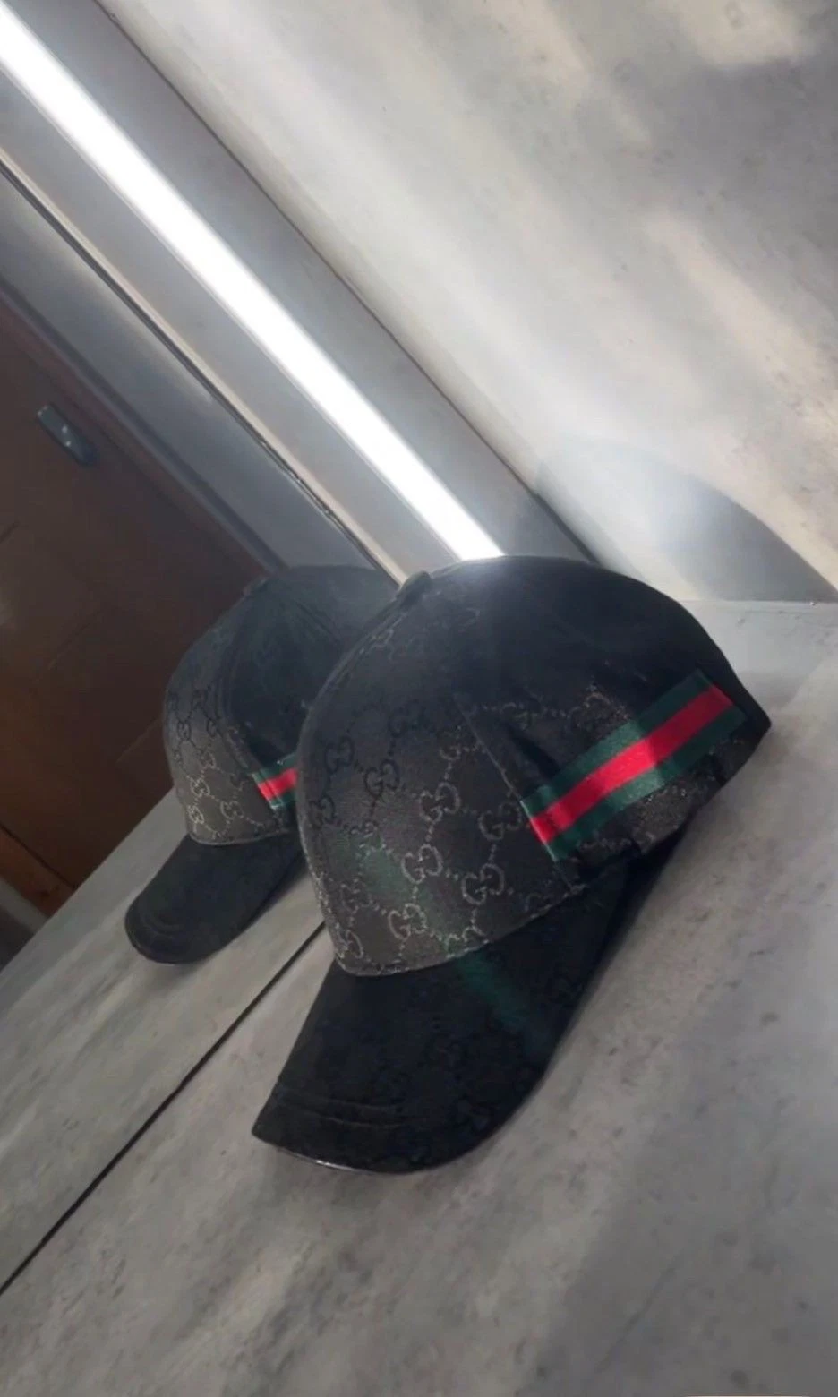 Gucci GG Monogram Web Stripe Canvas Baseball Cap Black