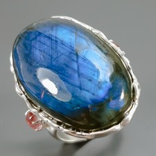 Handmade 32 ct Natural Labradorite Ring 925 Sterling Silver Size 8 /R435679