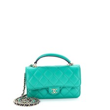Chanel Classic Top Handle Flap Phone Holder with Chain Quilted Lambskin
