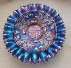 NORTHWOOD CARNIVAL GLASS BLUE STIPPLED STRAWBERRY BOWL