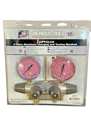 JB INDUSTRIES Manifold Gauge ZEPPELIN, 4-Valve Aluminum R-4IOa, New Model 25525