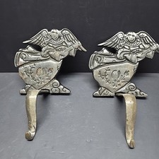 Cast Iron Stocking Holders 2 Angel Pewter Finish Grandeur Noel Vtg. Heavy Duty