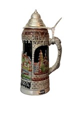 Vtg Western Germany Salzburg Beer Stein Pewter Lid BASF Promotional Ceramic 7000