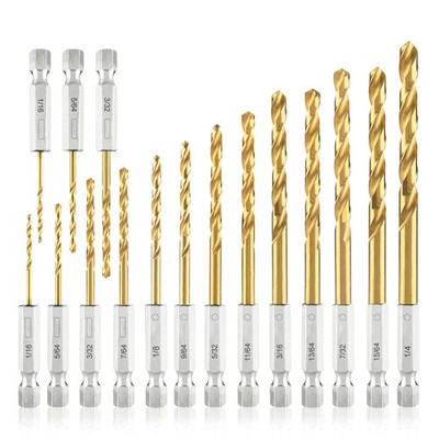 amoolo Hex Shank Drill Bit Set (13Pcs Set+3 Pcs Free), 1/16''-1/4'' (13+3pcs) 