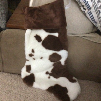 Hobby Lobby BROWN & WHITE FAUX FUR COW PRINT CHRISTMAS STOCKING