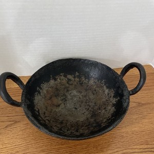 Handmade Antique Kadai Wok Rare Iron Rustic Kitchenware Old Deep Frying Pan 10"