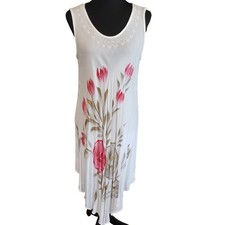 Fashion Force White Hand Painted Floral Embroidered Sharkbite Dress Free Size