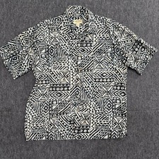 Vintage Cooke Street Hawaiian Aloha Shirt Mens 2XL XXL Blue Black Beige Pattern