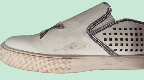 Michael Kors Women's Size 5 White Silver Slip-On Flats Logo Perforated Leather  - Picture 6 of 8