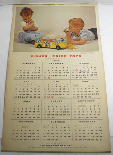 Vtg Fisher Price Toys 1960 Safety School Bus Little People Wall Calendar RLD