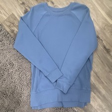 Blue Crewneck Pullover Sweatshirt Women Long Sleeve Raglan Solid