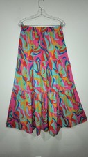 Tiered Maxi Skirt Flowy Colorful Boho Chic Cruise Festival 70's Psychedelic Lrg