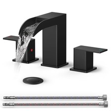 Waterfall Bathroom Faucet 3 Hole 8 inch Widespread Matte Black 2 Handle