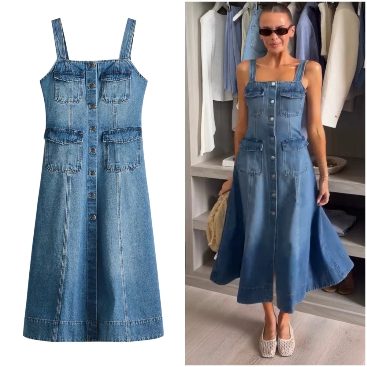 blue h and m dress Ladies - White/Blue floral Smocked-bodice - Size: XS Longer at the back NWT H&M Tie-belt Crpe Viscose