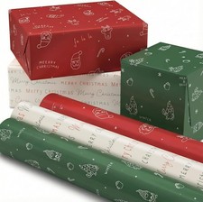 Christmas Gift Wrapping Paper Rolls Set of 3 Festive Beautiful Designs 17x120