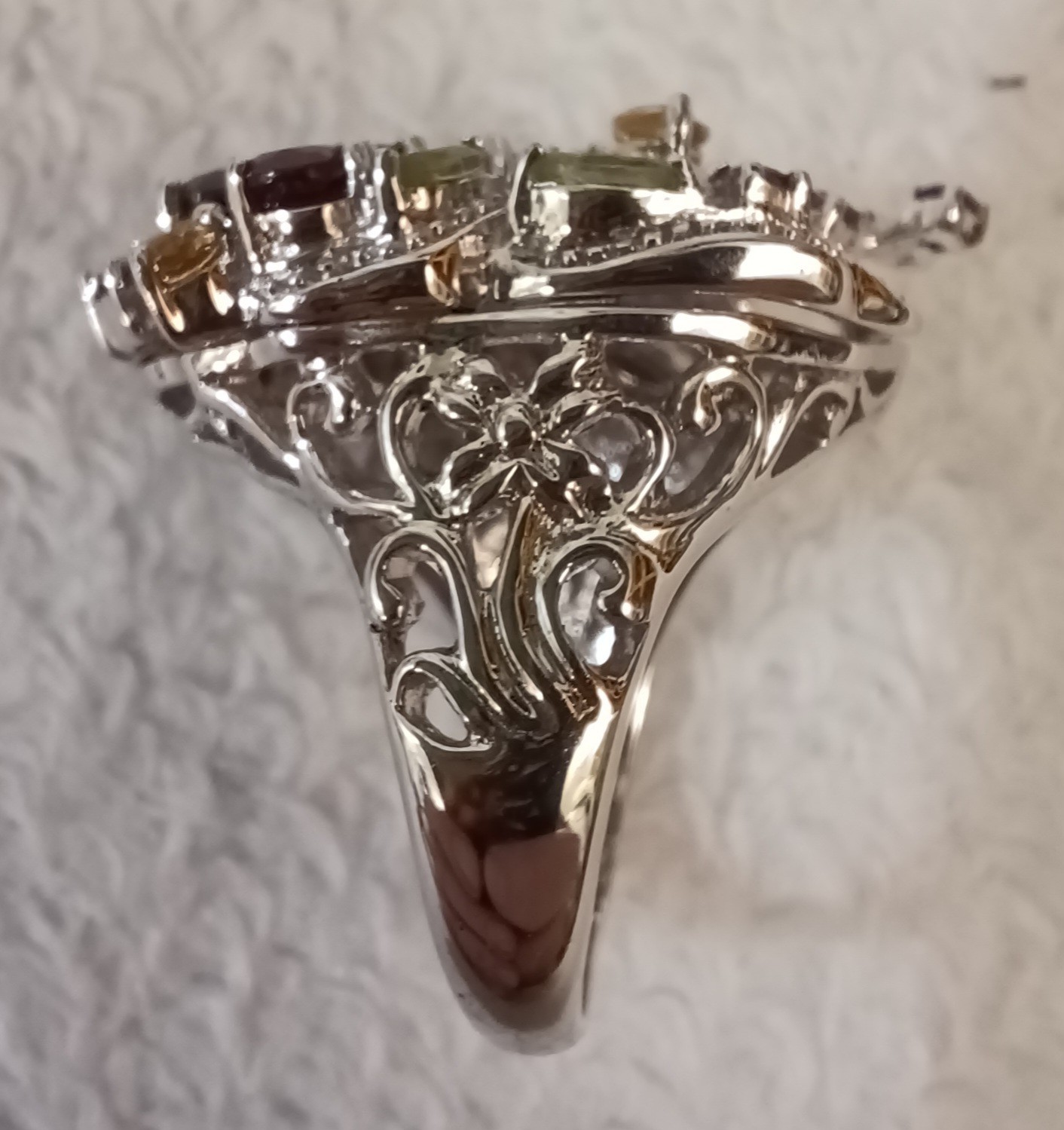 Large 925 Silver Ring With Multiple Gemstones Fro… - image 9