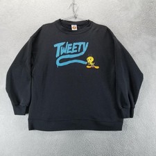 VTG Looney Tunes Tweety Sweatshirt Mens Large Black Fleece Graphic Made USA 90s