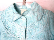 Vintage Chenille Child Girl Bath Robe 1950s Total Length 35" Chest 34" Aqua Blue