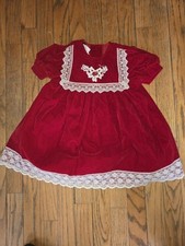 Vintage 80s Red Velvet Girls Dress