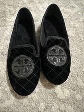 Tory Burch Black Quilted Billy Slipper Smart Velvet Flats Size 6