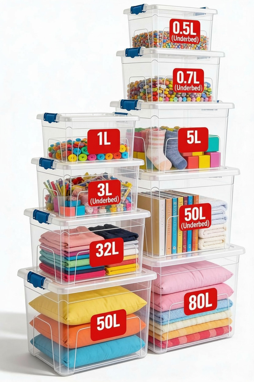 Clear Plastic Storage Boxes with Clip Lids Stackable Box Heavy Duty Home Office