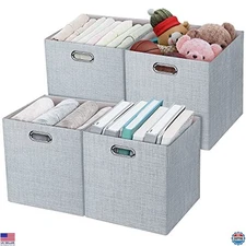 3X Thicker Fabric Storage Cubes 13" Collapsible Bins, Set of 4, Silver Grey