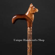 Dog handle wooden walking stick hand carved for men women walking cane animal