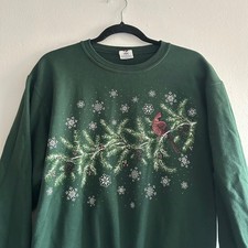 vintage 80's 90's grandma sweatshirt crewneck cardinal green snowflake