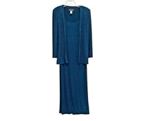 ALEX EVENINGS 2-Piece Glitter Knit Dress  Jacket Set Teal Size 10 Formalwear