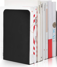 a Pair of Classic Bookends Plain Black 8" (205Mm) Heavy Duty Metal Book Ends for