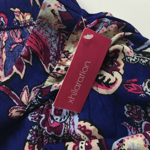 Pantalone donna Xhilaration gamba larga blu royal floreale elastico in vita pull on taglia M - Foto 3 di 4