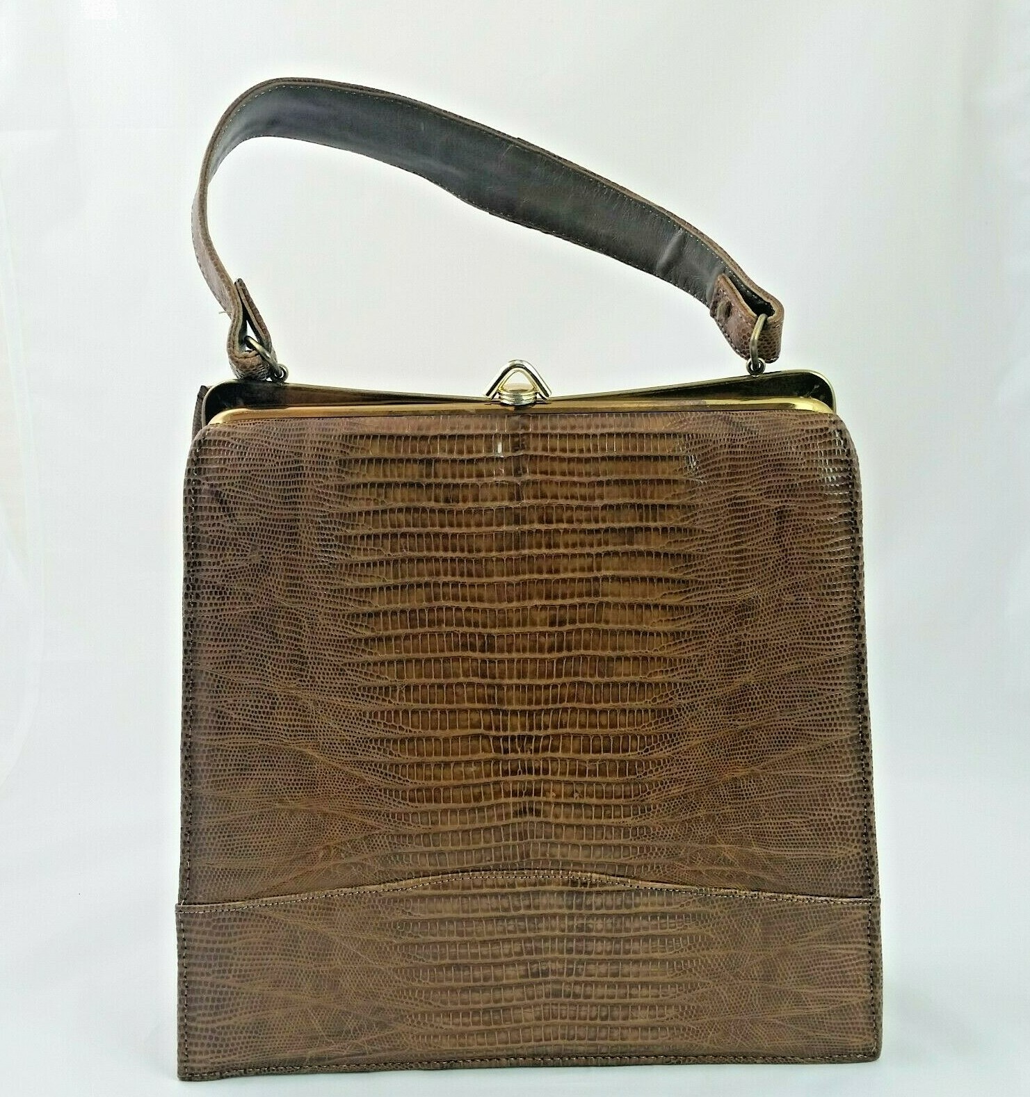 Handbag Brown Lizard Skin  Vintage Classic 1950's Measures 9
