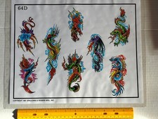Vintage 1991 Spaulding Rogers Tattoo Flash Sheet D Series 64D Dragons