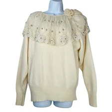 Catarina Lover Vtg Angora Rabbit Hair Wool Sweater M Lace Embroidery Fairy Cozzy