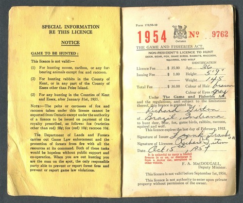 CANADA REVENUE ONTARIO 1954 NON-RESIDENT'S HUNTING LICENCE - Picture 3 of 10