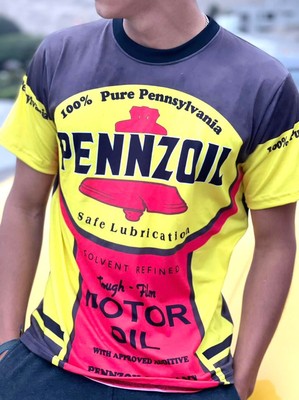 Men's Pennzoil T-shirt Motor Oil Lubricate Solvent Camiseta Moto Yellow