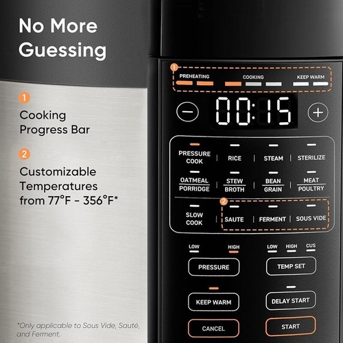 Pentola a Pressione Elettrica 6 Qt 9 in 1 Cottura Lenta Vaporiera Riso Sous Vide Antiaderente - Foto 7 di 8