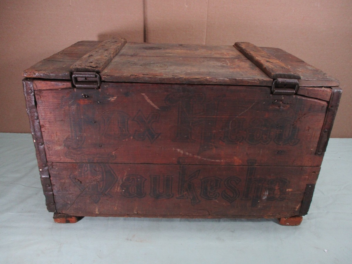 置物 vintage wood box 1980s Vintage Wooden Box Metal Lined Watertight Hinged Lid Rustic