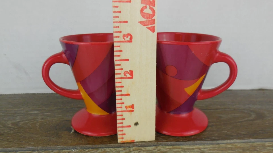 Tazas de café espresso rojo/dorado/púrpura abstracto Art Deco - fuente I - juego de 2 3 oz Foto 2 de 4